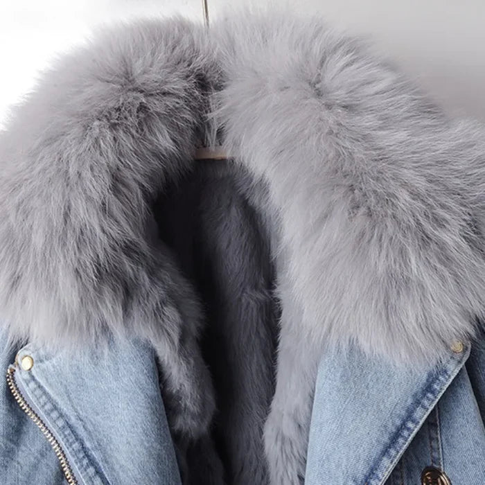 Mary Luxe Lined Fox Fur Denim Coat
