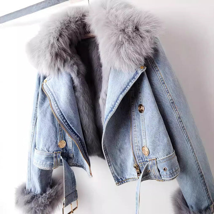 Mary Luxe Lined Fox Fur Denim Coat