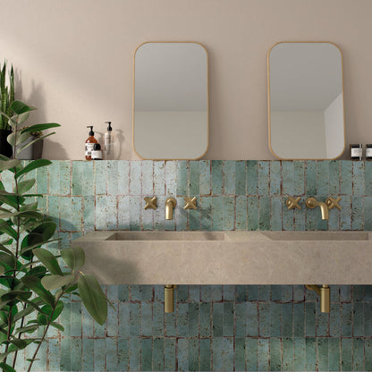 Musa Turquesa Aquamarine 6.5 x 20cm Beige Gloss Porcelain Wall Tile - 0.36sqm perbox