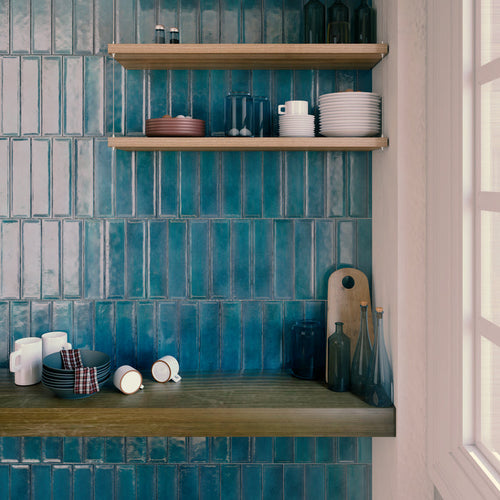 Nara Pacifico Aquamarine 7.5 x 30cm Gloss White Body Wall Tile - 0.59sqm perbox
