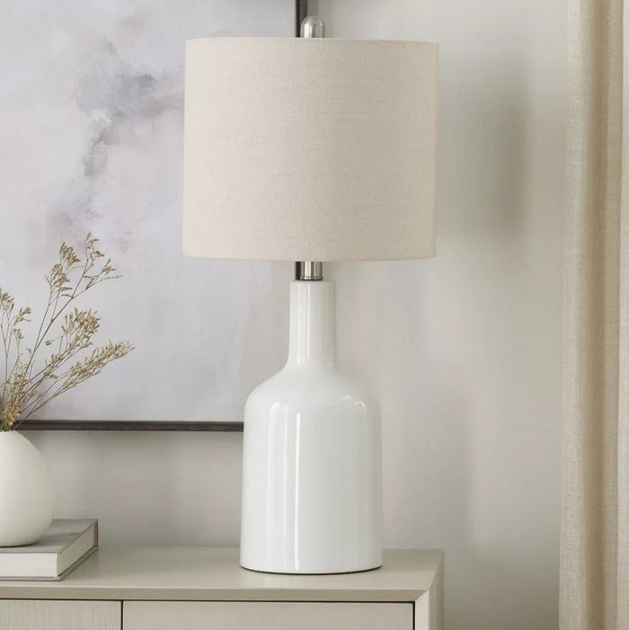 Nourison 22" White Glossy Ceramic Table Lamp - Wichita Home Outlet