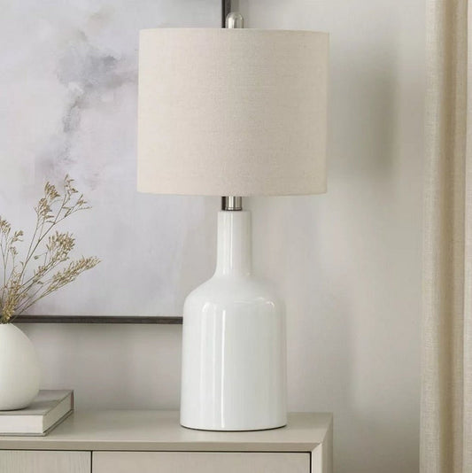 Nourison 22" White Glossy Ceramic Table Lamp - Wichita Home Outlet