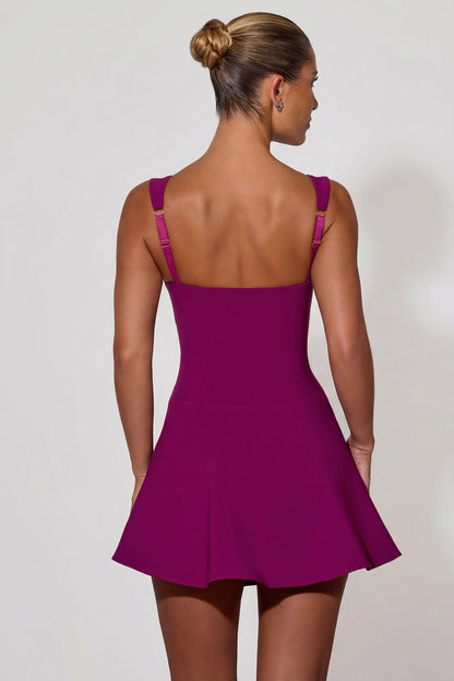 Bow-Detail A-Line Mini Dress in Plum