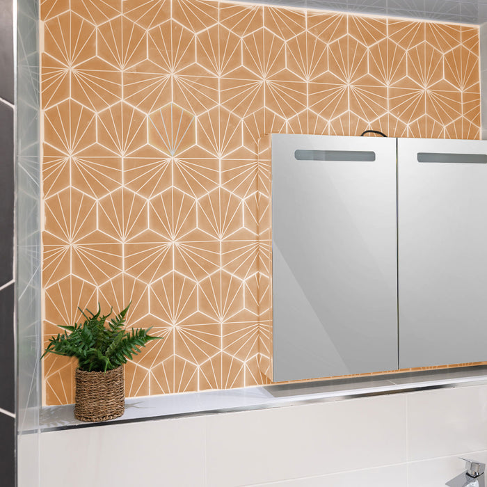 Palm Stripe Mustard 14 x 16cm Porcelain Hexagon Tile - 0.495sqm perbox