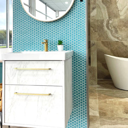 Penny Natureglass Turquoise Matte Non Slip 28.6 x 28.6cm Mosaic Sheet