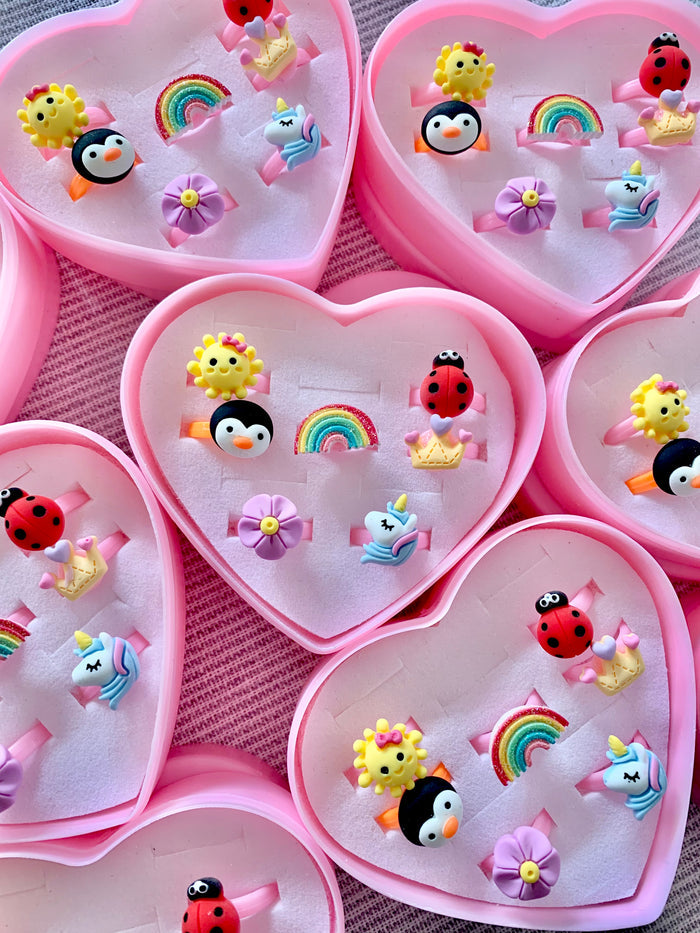 Red Bobble Heart Ring Set