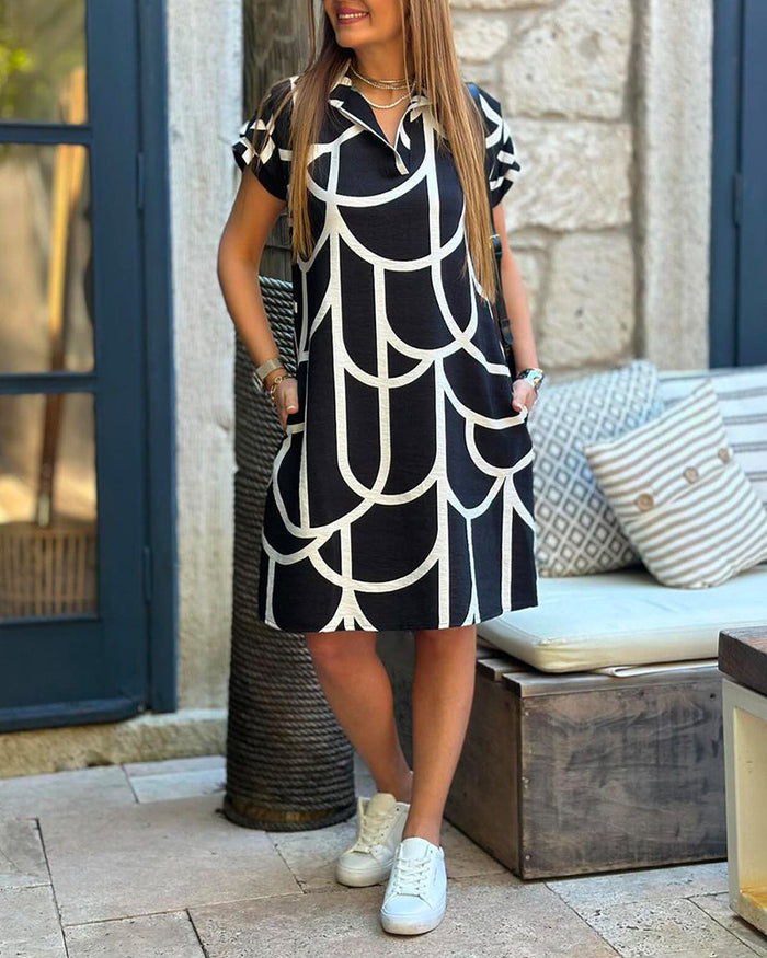 Tamsin - Geometric Print Polo Dress