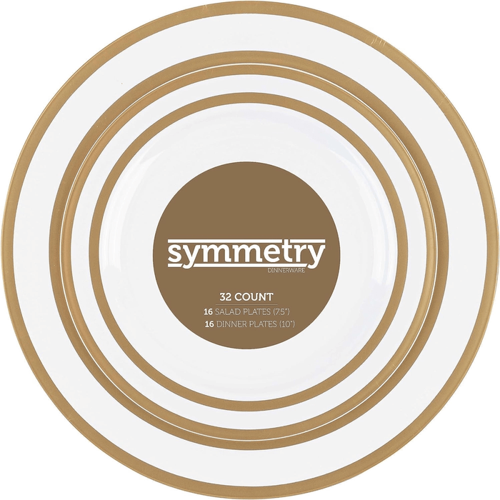White Gold Symmetry Plastic Plates Combo Set - 32 Pack, 7.5" & 10" - Wichita Home Outlet