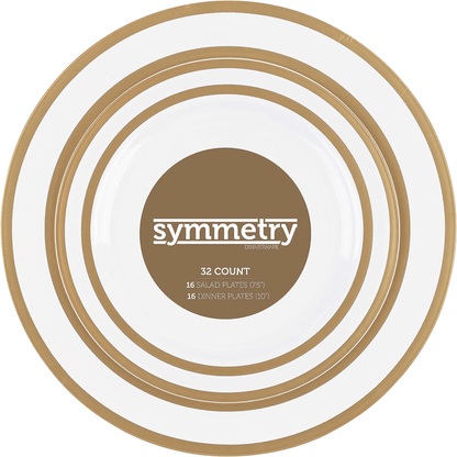 White Gold Symmetry Plastic Plates Combo Set - 32 Pack, 7.5" & 10" - Wichita Home Outlet