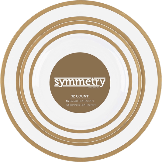 White Gold Symmetry Plastic Plates Combo Set - 32 Pack, 7.5" & 10" - Wichita Home Outlet