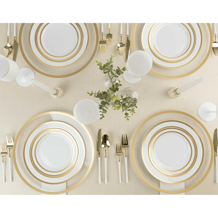 White Gold Symmetry Plastic Plates Combo Set - 32 Pack, 7.5" & 10" - Wichita Home Outlet