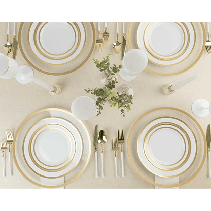 White Gold Symmetry Plastic Plates Combo Set - 32 Pack, 7.5" & 10" - Wichita Home Outlet